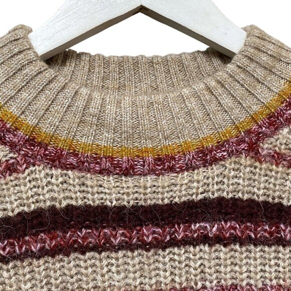 OLD NAVY Womens Sweater XS Relaxed Fit Beige Red Stripe Mock Neck Pullover - Picture 7 of 9